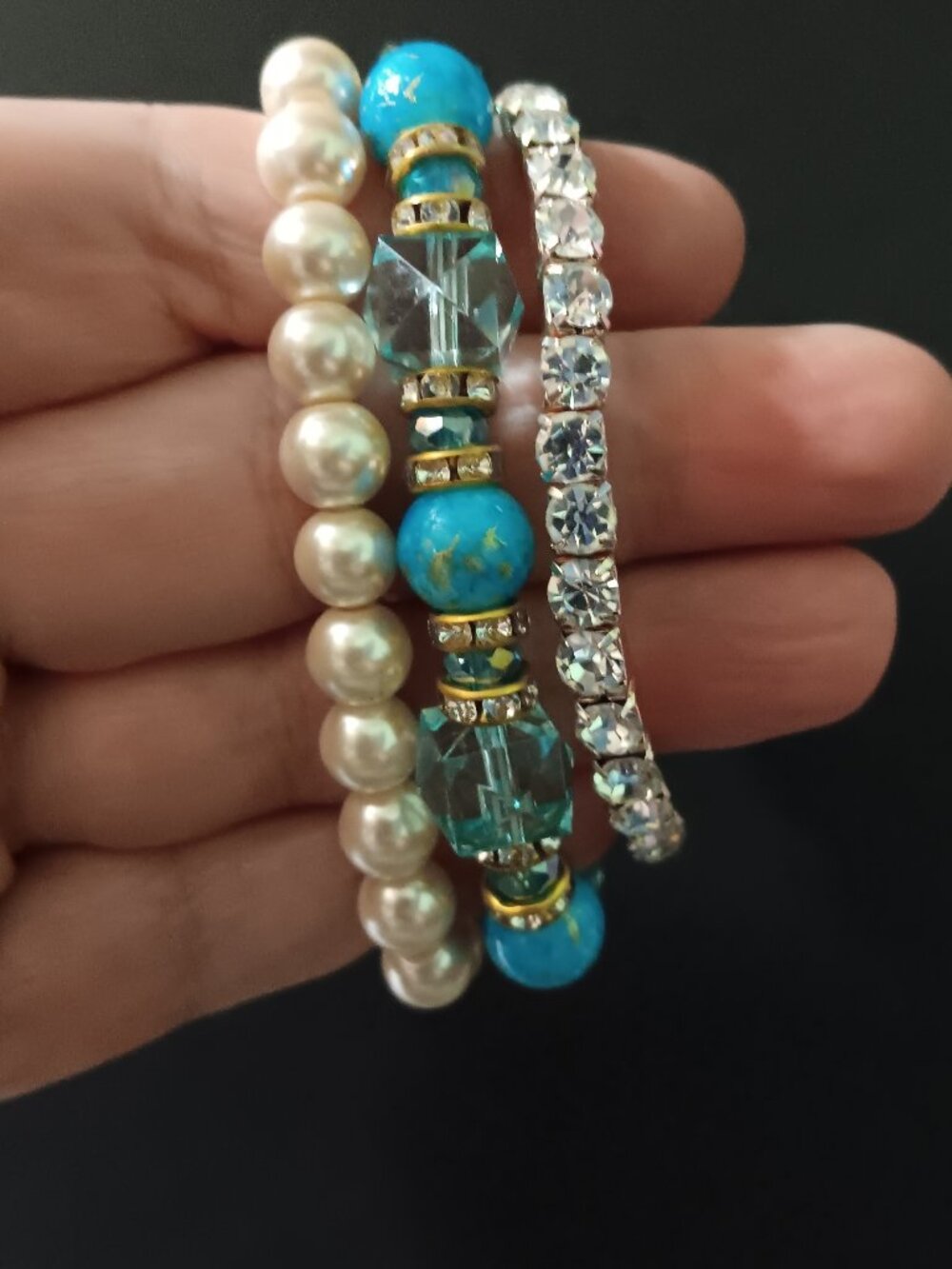Curated Bracelet Trio - Pearl, Boho Turquoise, & Crystal Tennis Set